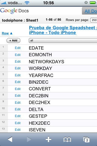 Google Spreadsheet editable desde iPhone