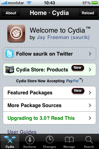 Nueva actualización de Cydia.