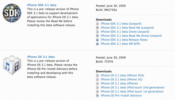 iPhone OS 3.1 beta disponible