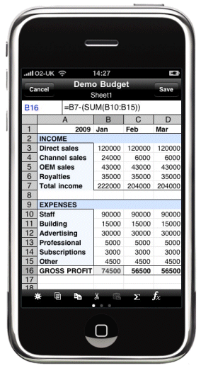 Hoja de cálculo de iPhone con Google Docs Integrado