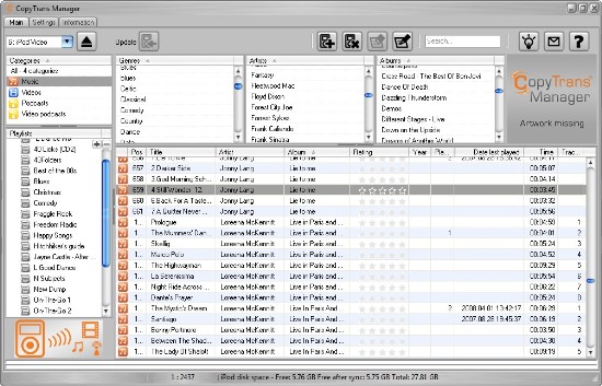 CopyTrans Manager, la alternativa de iTunes para archivos de música.