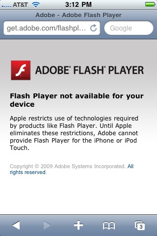 Aviso de Adobe sobre Flash Player en iPhone