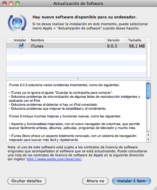 iTunes 9.0.3