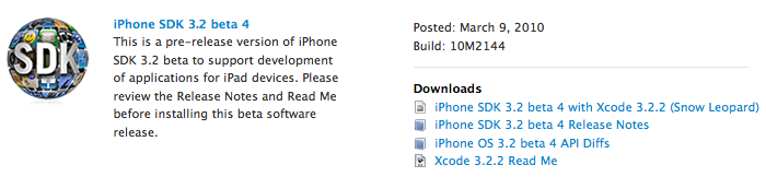 Apple publica la beta 4 del SDK 3.2