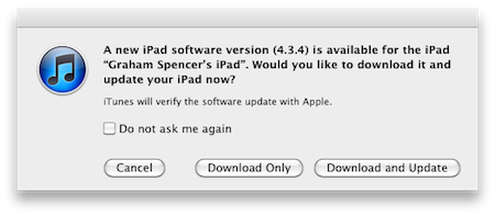iOS 4.3.4 disponible para descarga vía iTunes