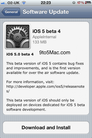 Apple lanza iOS 5 beta 4. Descargable desde el propio iPhone por 3G