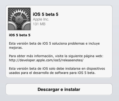 iOS 5 beta 5 lista para descargar OTA