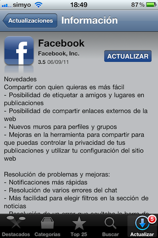 Facebook lanza una actualización de su aplicación para iPhone con mejoras importantes