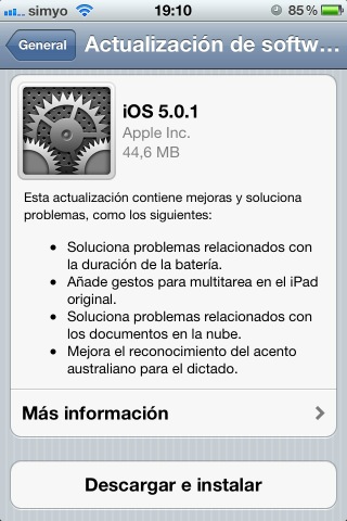 Ya disponible la actualización iOS 5.0.1