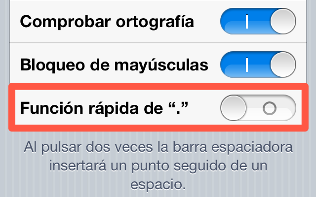 Cómo detener la «Inserción automática de punto seguido de un espacio» en iOS
