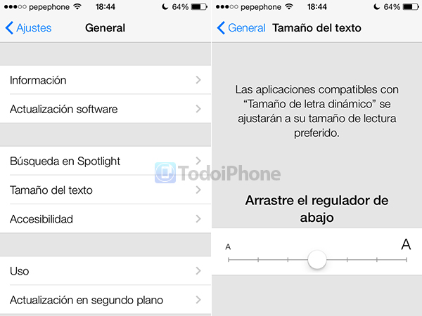 Tamaño del Texto iOS 7