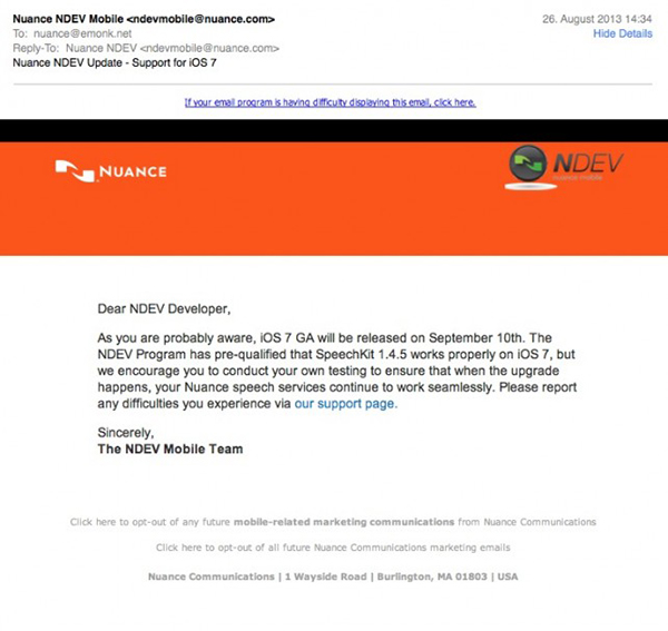 Nuance Email Lanzamiento iOS7