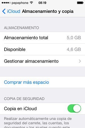 Almacenamiento y Copia iCloud iOS 7