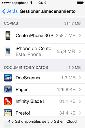 Gestionar Almacenamiento iCloud iOS 7