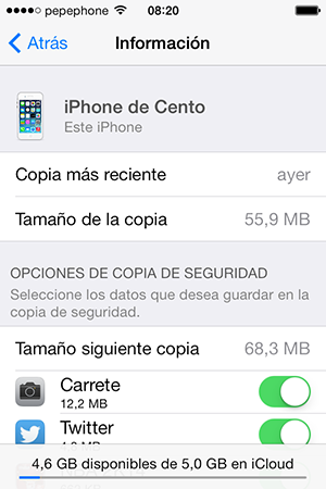 Informacion iCloud iOS 7
