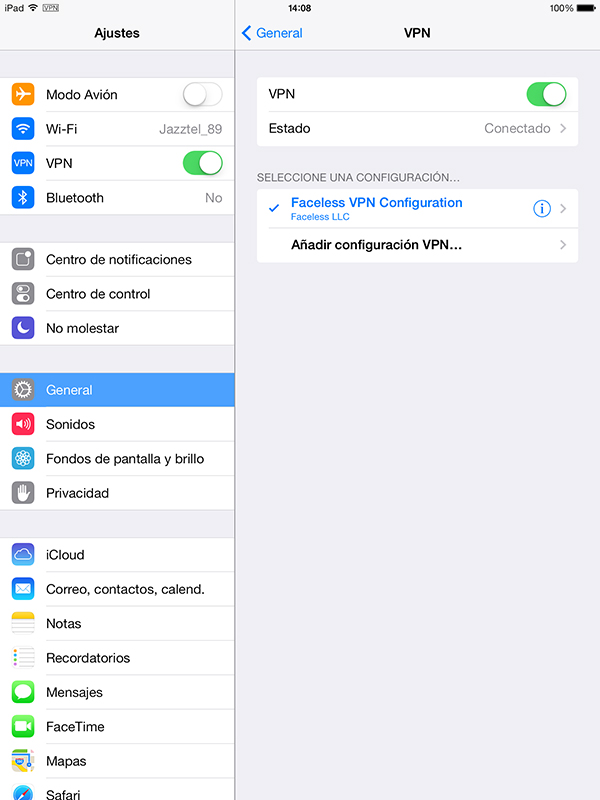 FacelessME - VPN Ajustes iOS