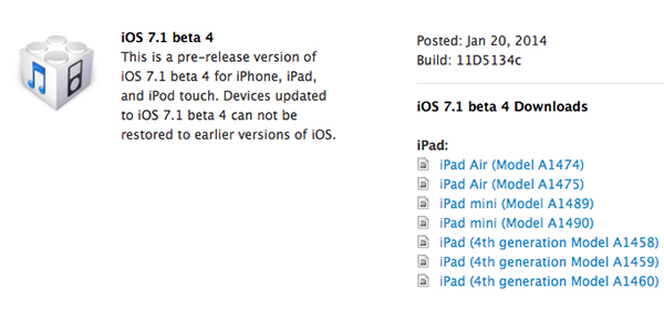 iOS 7.1 Beta 4 iPhone iPad