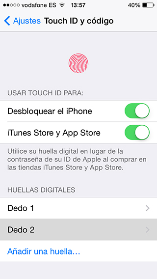 Ajustes Touch ID y Codigo