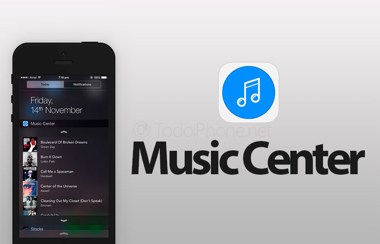 Music Center, Widget untuk mengontrol Musik dari iOS 8 Notifications Center 8